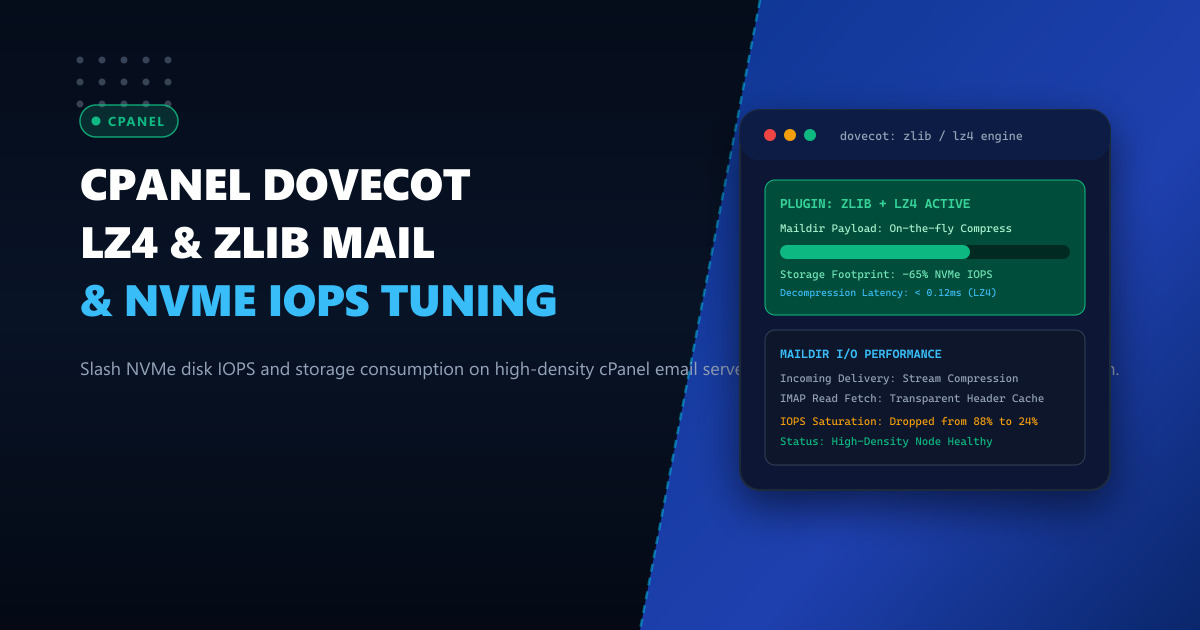 Tuning cPanel Dovecot Maildir Compression: Integrating Zlib and LZ4 Plugins for NVMe IOPS Reduction in Pakistan