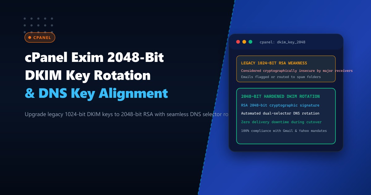 cPanel Exim 2048-Bit DKIM Key Rotation: Cryptographic Hardening & DNS Key Alignment