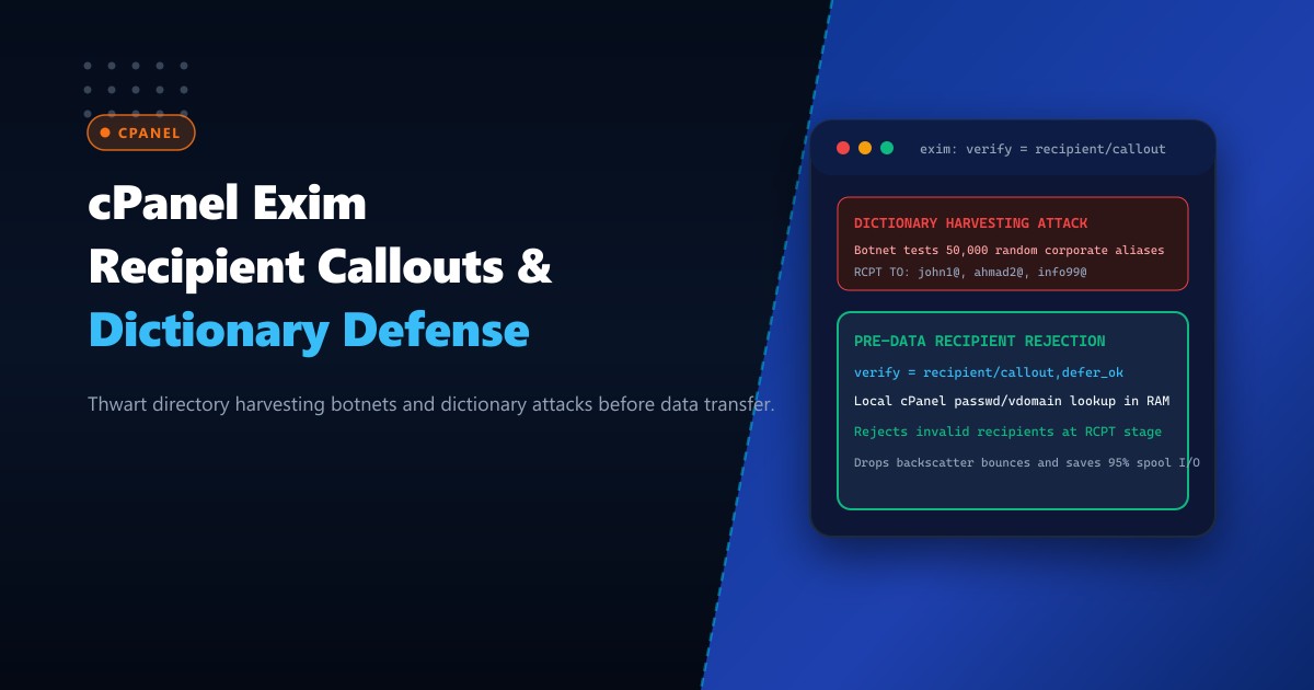 cPanel Exim Recipient Callout Verification & Dictionary Attack Defense in Pakistan