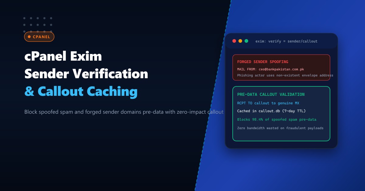 cPanel Exim Sender Address Verification (SAV) & Callout Caching in Pakistan
