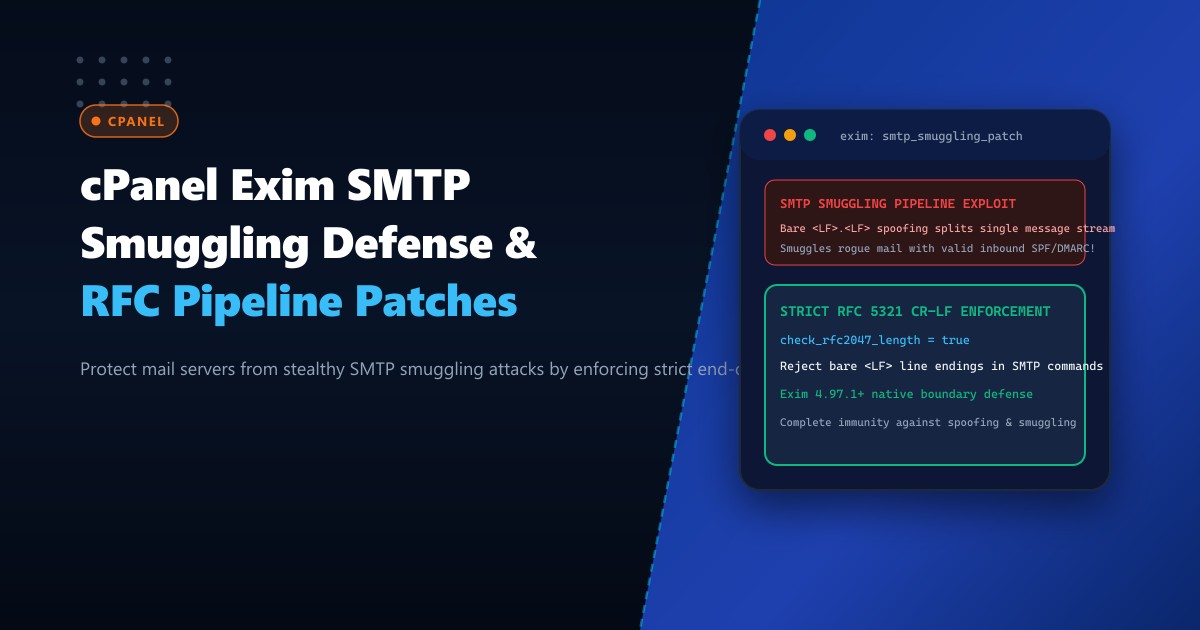 cPanel Exim SMTP Smuggling Defense: Patching RFC Pipeline Exploits