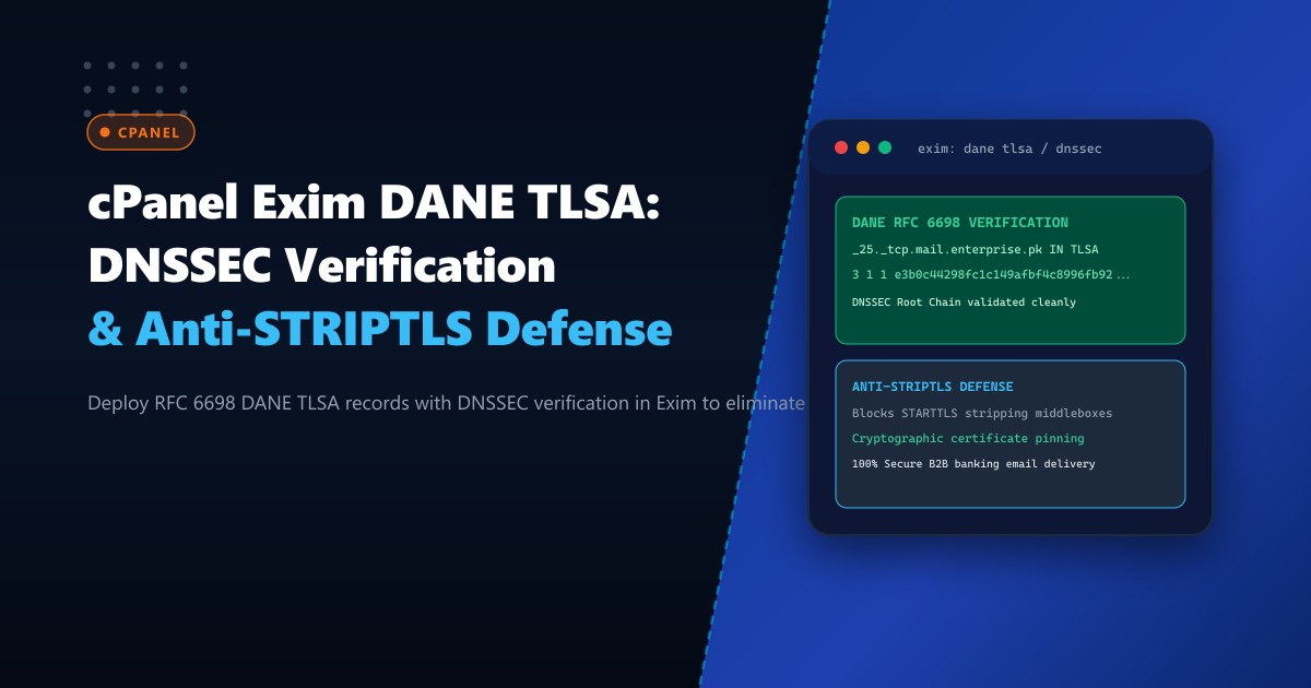 cPanel Exim DANE TLSA: DNSSEC Verification & Anti-STRIPTLS Defense in Pakistan
