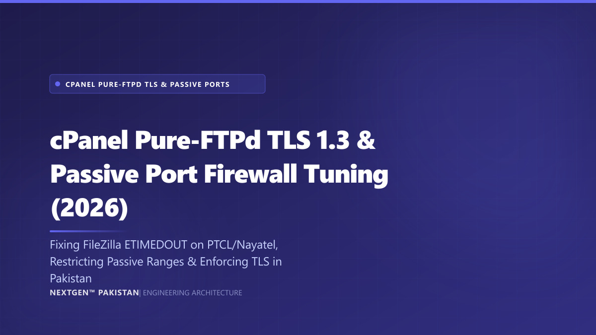 cPanel Pure-FTPd TLS 1.3 & Passive Port Firewall Tuning: Fixing FileZilla Timeouts in Pakistan (2026)