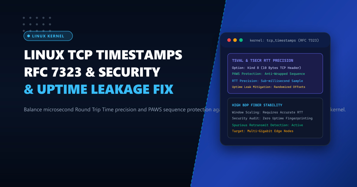 Linux Kernel TCP Timestamps (RFC 7323): Balancing RTT Measurement Precision Against Uptime Leakage in Pakistan